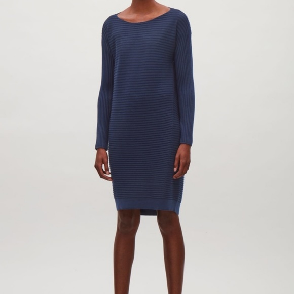 COS Dresses & Skirts - COS Navy Ribbed Knit Cocoon Merino Sweater Dress S